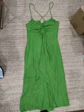 Reformation Green Spaghetti-Strap Maxi with Front Ring Detail